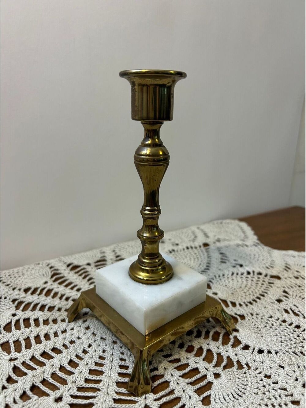 Vintage Brass and Marble Candle Holder